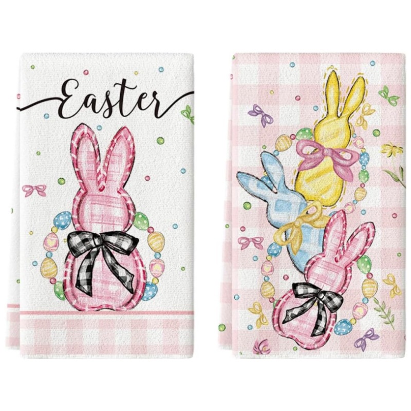 Cross-border Amazon ebay hot fun rabbit printed absorbent kitchen towel microfiber material household dishwashing towel
