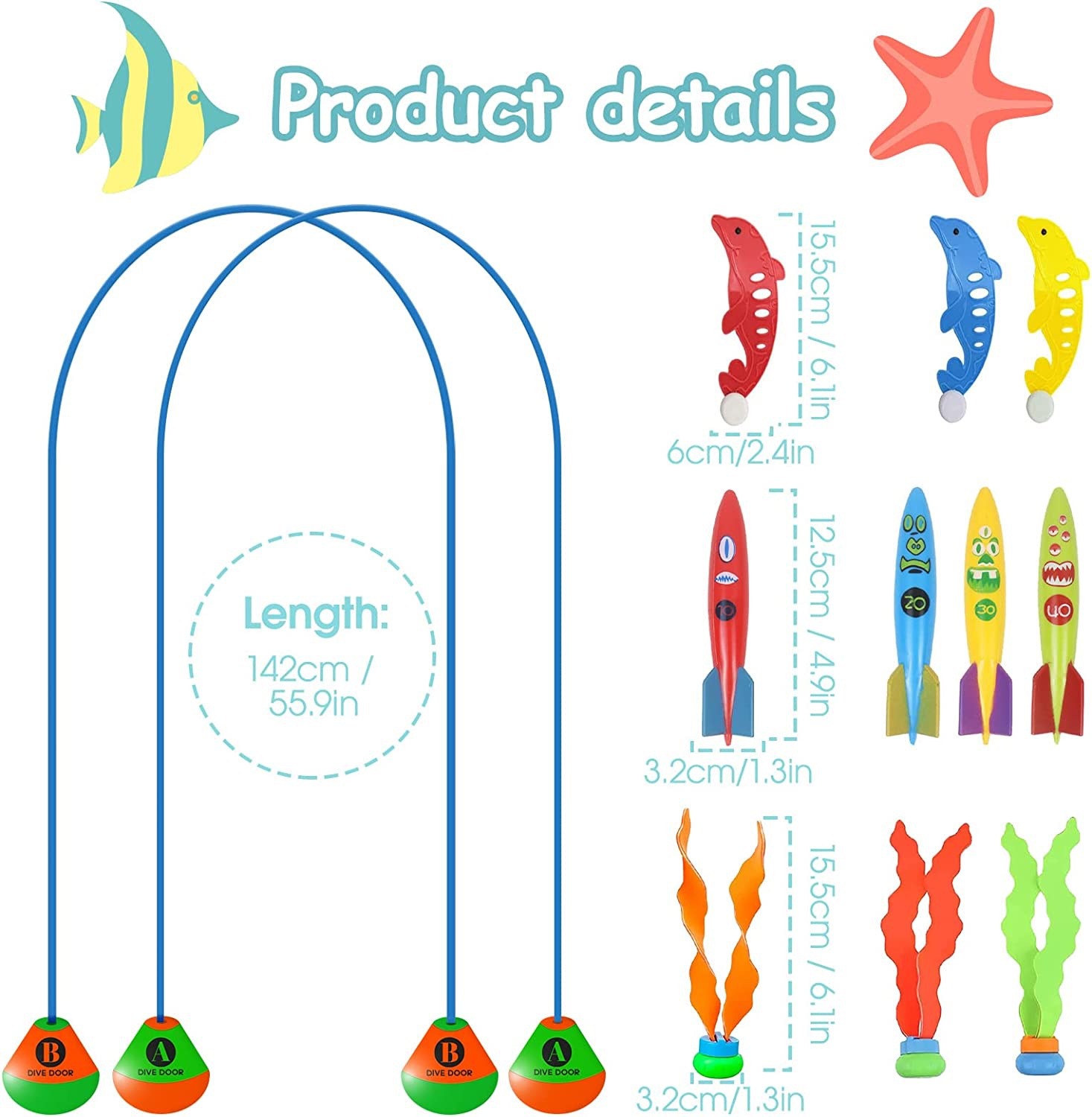 Cross-border hot sale children's adult swimming pool water game toy diving door 2-piece set diving ring swimming straight door