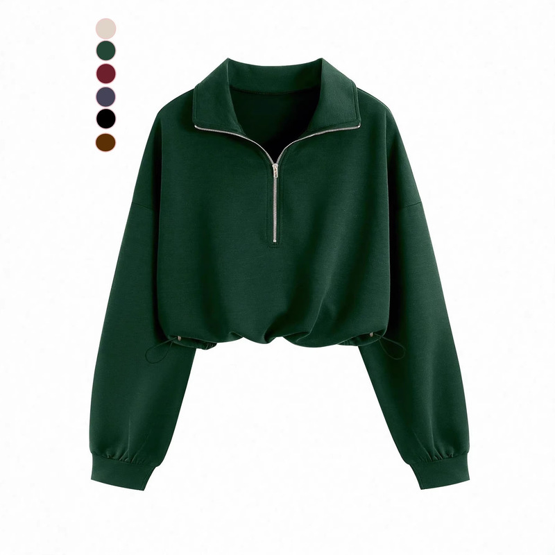 Cross-Border European and American Fashion Casual Sports Half-Zip Lapel Waist-Shaping Long-Sleeve Sweatshirt Jacket Women's Winter Clothing