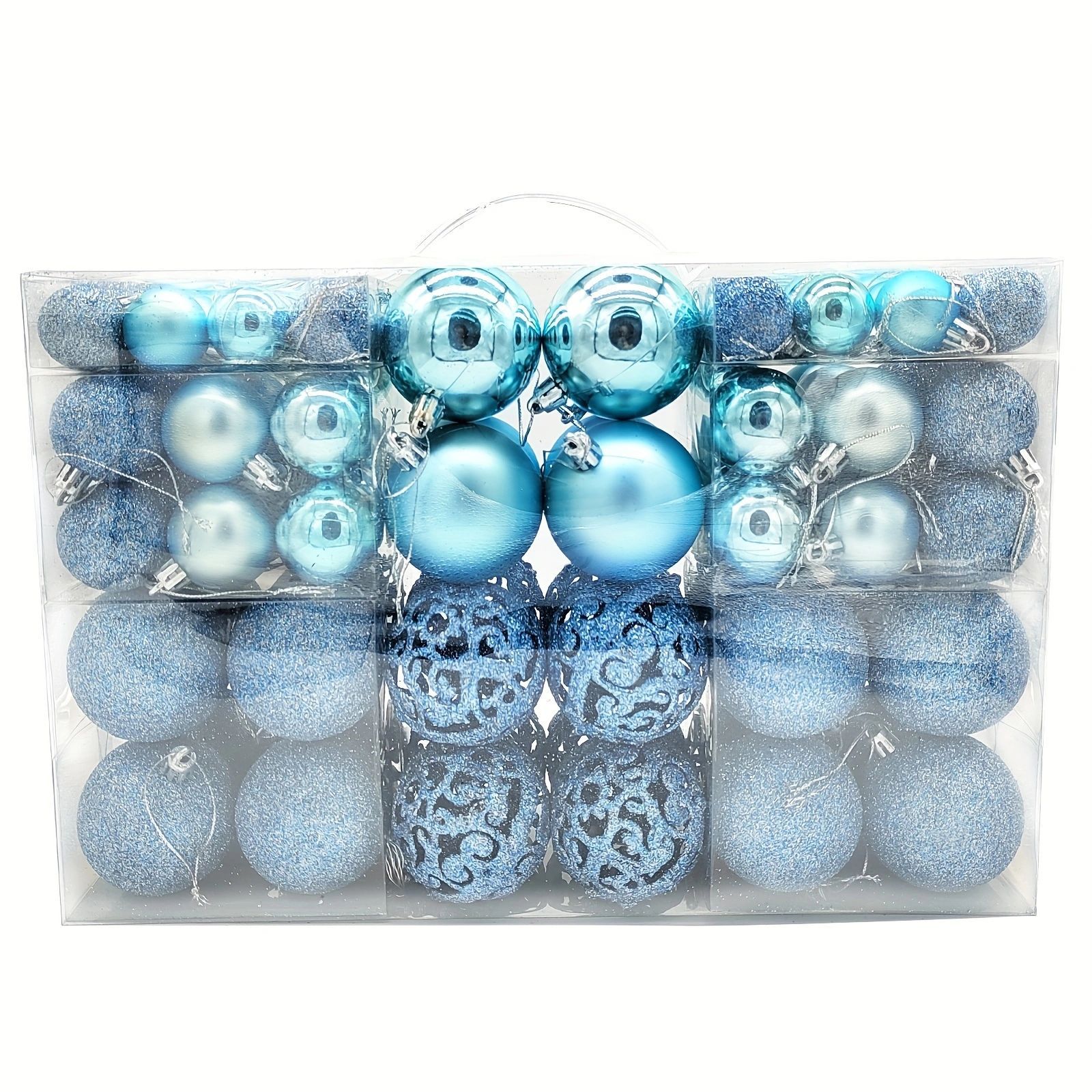 Juego de 100 bolas huecas de Navidad en caja de regalo, de 3 cm, 4 cm y 6 cm, paquete múltiple, adornos para colgar en el árbol de Navidad.