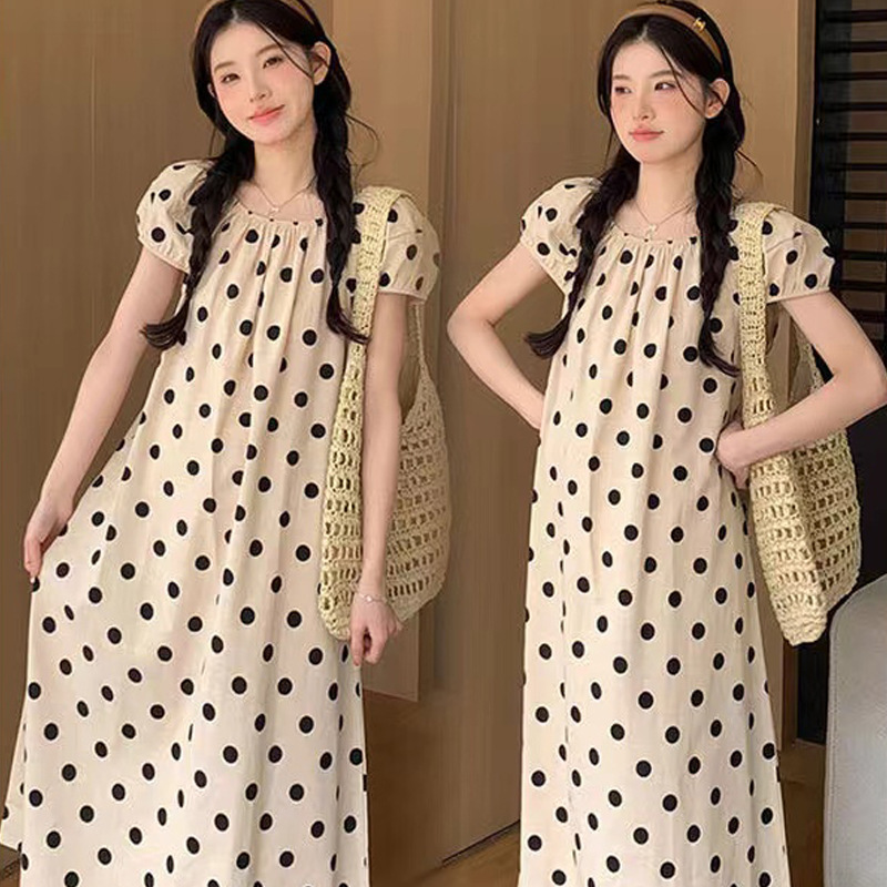 Maternity Wear New French Chic and Beautiful Loose Summer Dress with Polka Dot Puff Sleeves and Mid-Length Trendy Dress Maternity Wear New French Chic and Beautiful Loose Summer Dress with Polka Dot Puff Sleeves and Mid-Length Trendy Dress