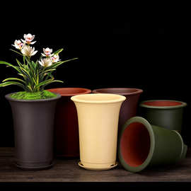 宜兴紫砂兰花盆专用盆君子兰蕙春建兰盆栽客厅桌面盆景带托盘批发