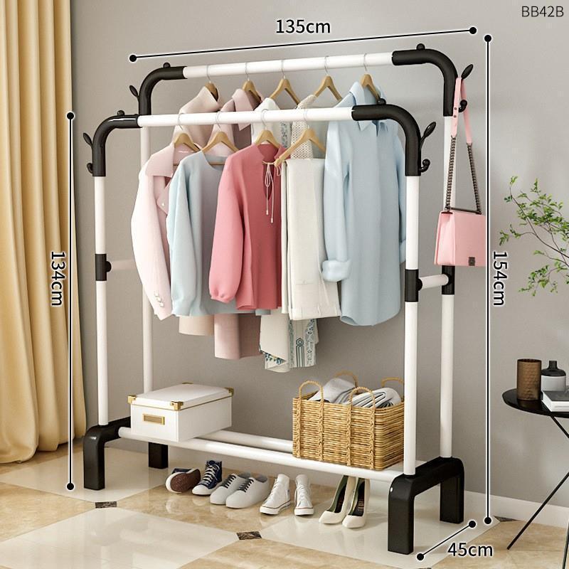 piso percha de ropa dormitorio plegable grueso grueso pequeño interior de plástico percha de ropa doméstica doble varilla balcón