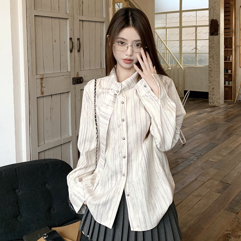 French Tie-Dye Floating Shirt Women's Spring and Autumn New Loose Design Sense Long Sleeve Striped Shirt Niche Top French Tie-Dye Floating Shirt Women's Spring and Autumn New Loose Design Sense Long Sleeve Striped Shirt Niche Top