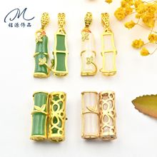 古风竹节微镶锆石古法金合成石小众设计感节节高中式雅竹穿孔配件