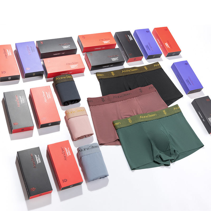 En caja sin costuras ropa interior de seda de hielo para hombres jóvenes boxeadores de color sólido malla de cintura media boxeadores transpirables sueltos verano