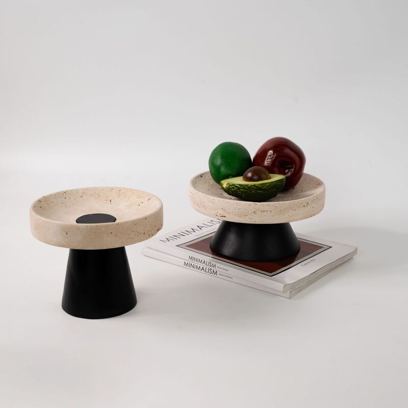 New Chinoiserie Modern Creative Travertine Fruit Plate Ornaments High-end Model Room Living Room Coffee Table Desktop Storage Tray