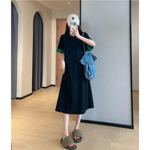 秒变慵懒风！显瘦藏肉撞色短袖T恤裙小个子中长款连衣裙女2026新