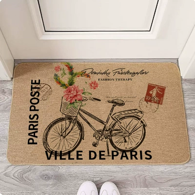 Cross-border Linen Floor Mat Bathroom Non-slip Mat Door Mat Household Bathroom Absorbent Wear-resistant Washable Door Mat (Avtomobil döşəmə paspasları) - linen-nostalgic-bicycle-4060cm