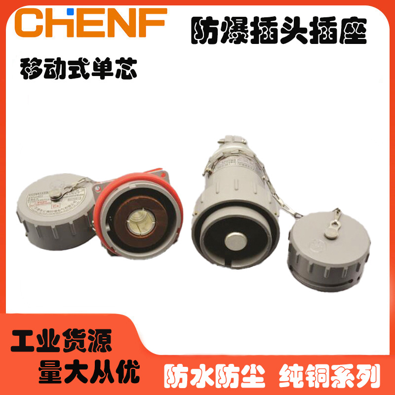 单芯大电流防爆型插销固定工业插头插座无火花单极连接器防爆头座