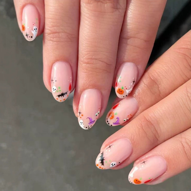 Light pink nude mini Halloween-themed finished press-on nails, not over-the-top fake nails, for a sweet girl's festive party vibe Light pink nude mini Halloween-themed finished press-on nails, not over-the-top fake nails, for a sweet girl's festive party vibe