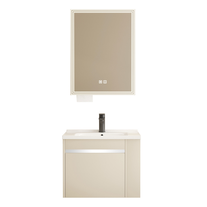 Cuenca cerámica integrada de almacenamiento lateral tipo casa pequeña con aire de crema gabinete de baño de madera maciza lavabo de baño combinación