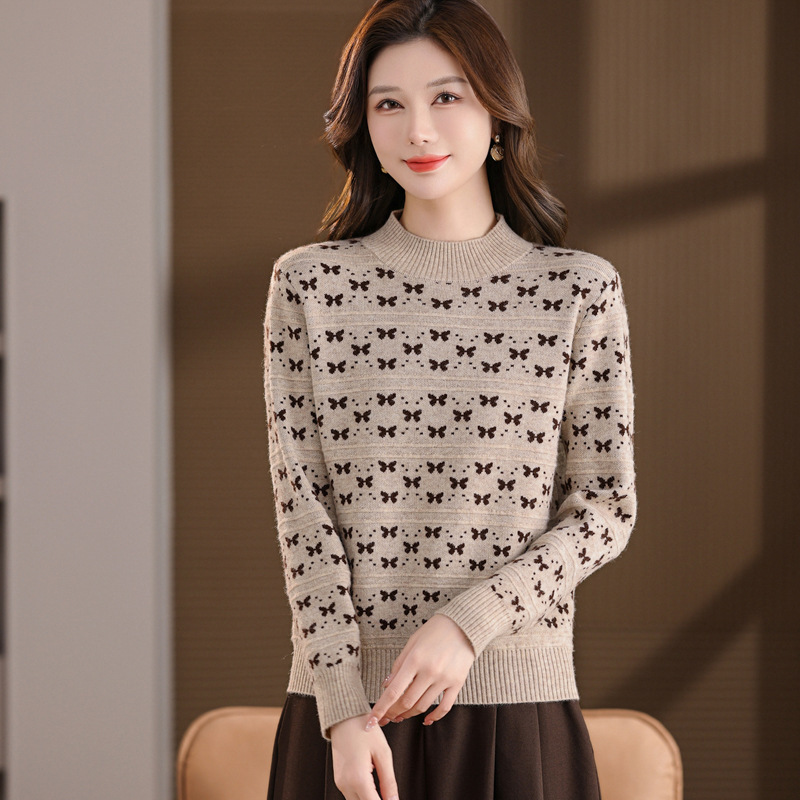 原版正品秋冬新款半高领羊毛打底衫纯色百搭宽松毛衣女套头加厚潮，女装针织衫/毛衣，妃慕昵服饰