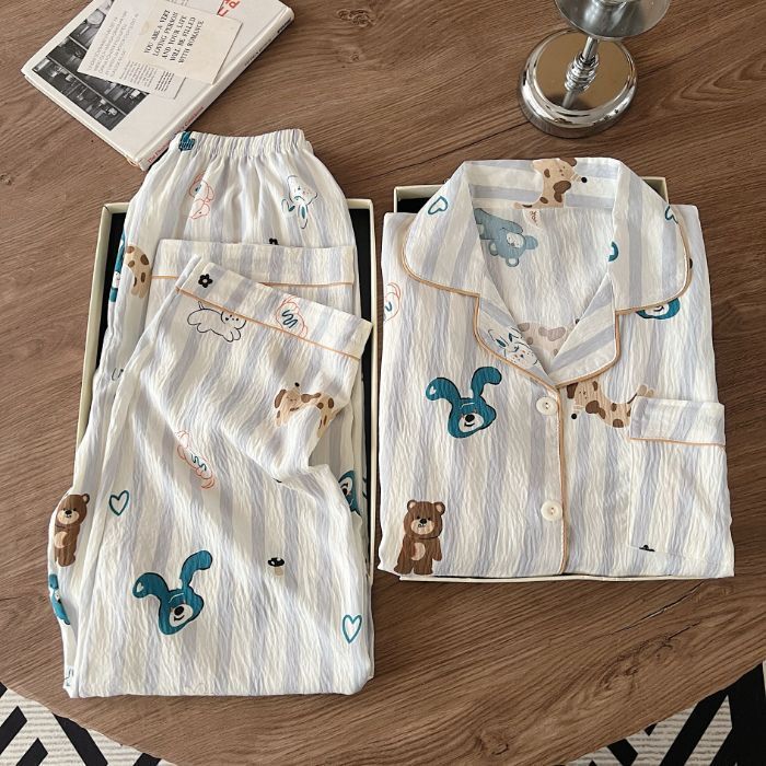 Cross-Border Vietnam Wholesale 4-Piece Set Spring and Autumn Sweet Cartoon Cloud Cotton Long-Sleeve Long-Pants Pajamas That Can Be Worn Outside as Loungewear Cross-Border Vietnam Wholesale 4-Piece Set Spring and Autumn Sweet Cartoon Cloud Cotton Long-Sleeve Long-Pants Pajamas That Can Be Worn Outside as Loungewear