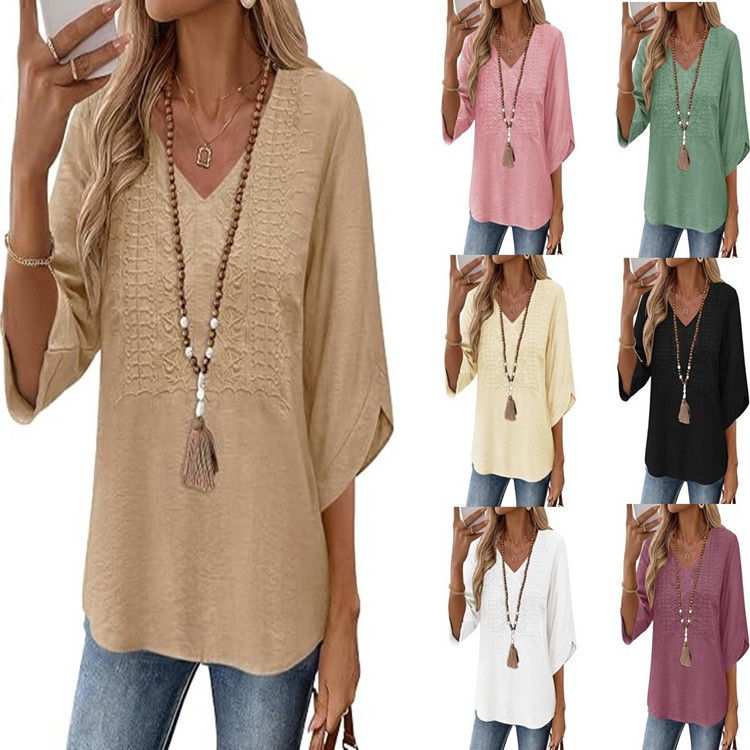 2026 Amazon Wish Independent Site Autumn V-Neck Casual Fashion Embroidered Lace Bohemian Shirt Top 2026 Amazon Wish Independent Site Autumn V-Neck Casual Fashion Embroidered Lace Bohemian Shirt Top