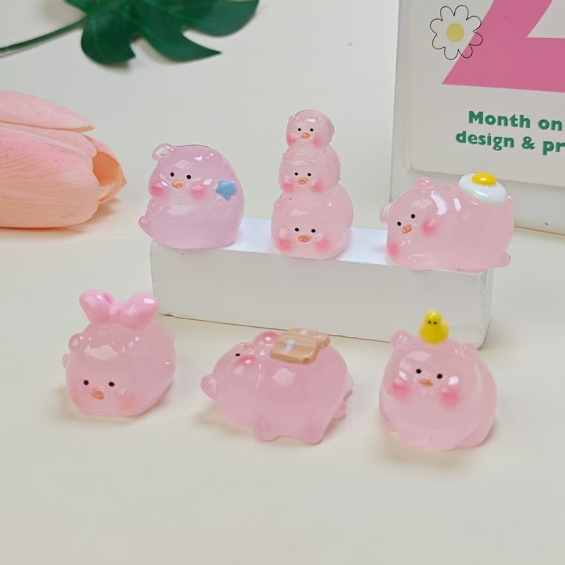 夜光立体中号树脂小粉猪手工装饰桌面车载小摆件高级感工艺品公仔|undefined