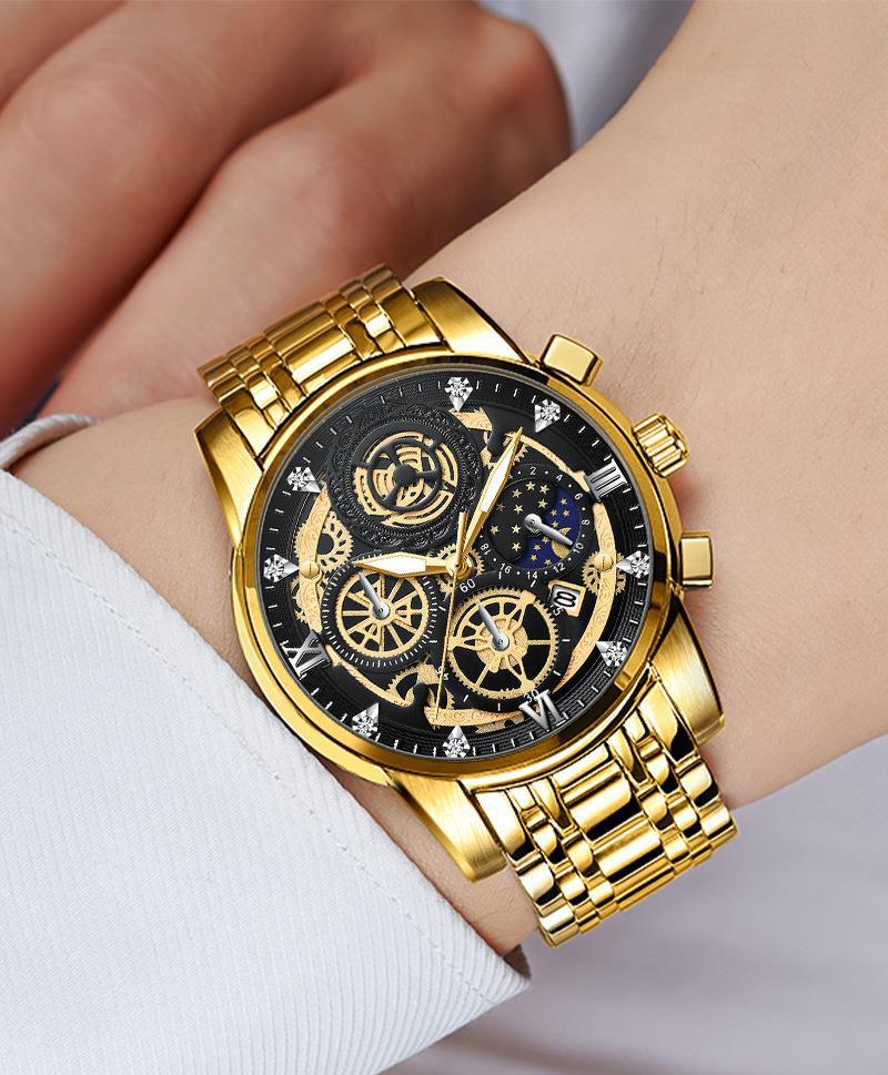 Star Pattern Men'S Gender Business Style Business Star Double Side Snaps Quartz Men's Watches