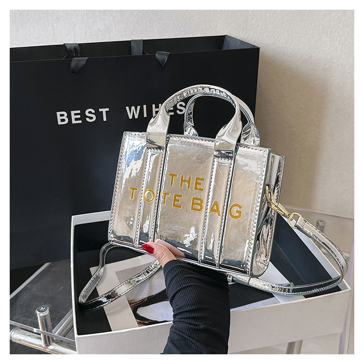 Cross-border fashion 2024 new European and American fashion mini tote bag shiny varnish leather letter ins shoulder crossbody bag