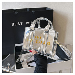 Cross-border fashion 2024 new European and American fashion mini tote bag shiny varnish leather letter ins shoulder crossbody bag 