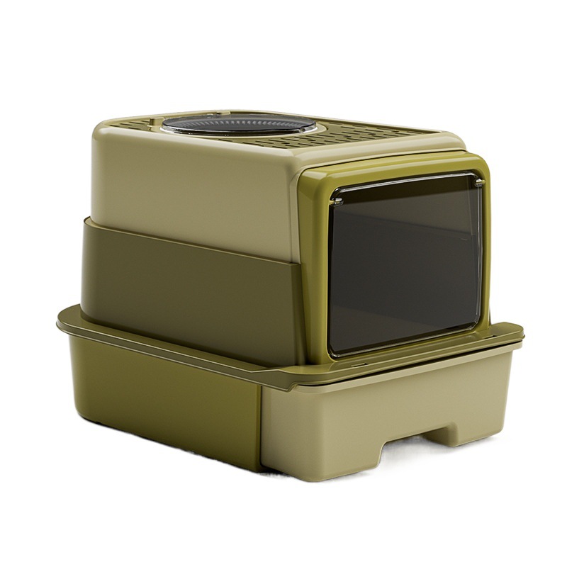 Qinggu Oliva caja de arena para gatos de tres capas gato inodoro cajón antisalpicaduras esterilización UV-C de gran tamaño ventas directas de la fábrica