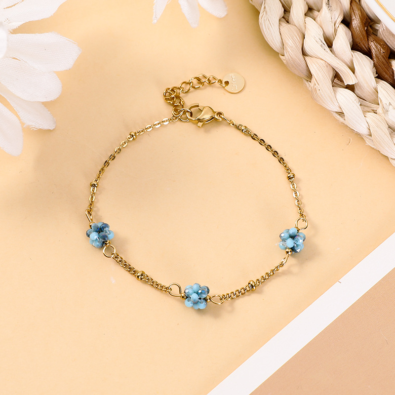 5g Weight Bracelets Classification 304 Stainless Steel Chain Material cable chain Chain Type 1 Piece Quantity Holiday, Daily Occasion 304 Stainless Steel, Artificial Crystal Material Flower Pattern All Seasons Season Women's Gender Plating Design Sweet, Classic Style Style Sweet Classic Style Flower 304 Stainless Steel Artificial Crystal Cable Chain Bracelets In Bulk 10