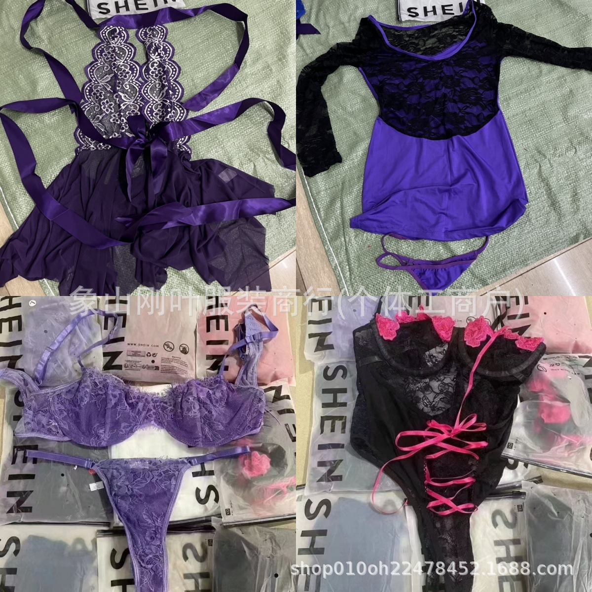Comercio exterior SHEIN ropa interior europea y americana de tres puntos de pasión de encaje sexy conjunto de ropa interior de perspectiva