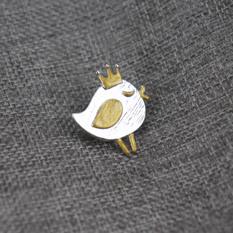 Japanese Designer Crown Chick Bird Brooch Pin Silver Base Not Blue_voghion.com