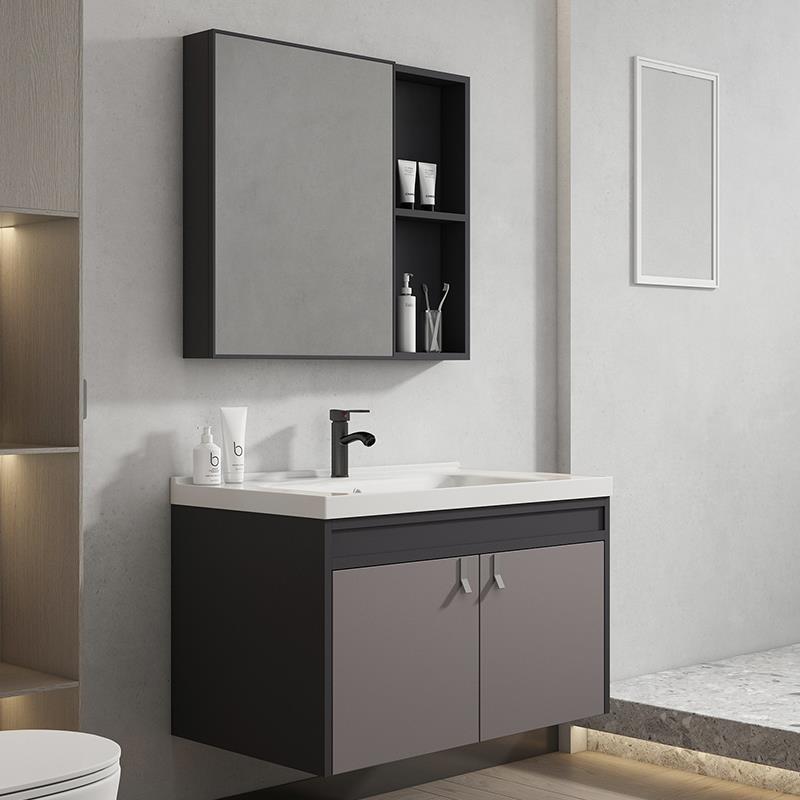 Gabinete de baño de aleación de aluminio de espacio combinación balcón lavabo de baño lavabo de cerámica integrado lavabo de baño mesa de lavado