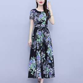 高端精致新款圆领连衣裙2023女洋气收腰显瘦妈妈装碎花裙子女夏季