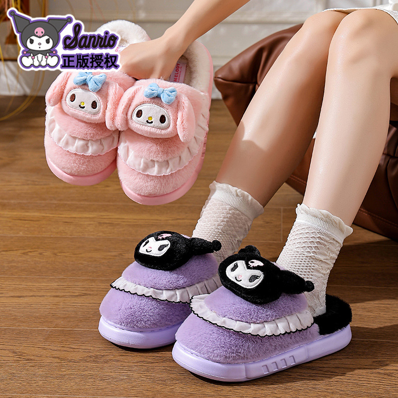 Sanliou zapatillas de algodón para mujeres de invierno caliente de terciopelo sensación de excremento 2025 nuevo tipo de bolsas de tacones de algodón casero zapatos de mujer