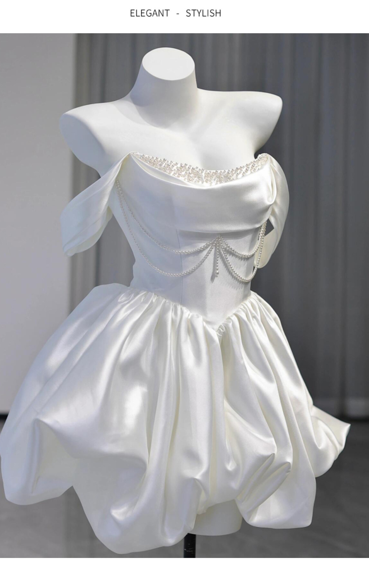 Robe de mariée en satin épaules dues pour mariage et soirée_voghion.com
