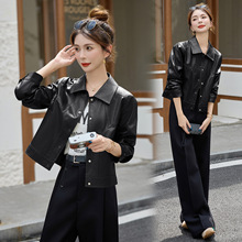 2025春秋季新款翻领休闲绵羊皮夹克外套女头层真皮皮衣女短款潮