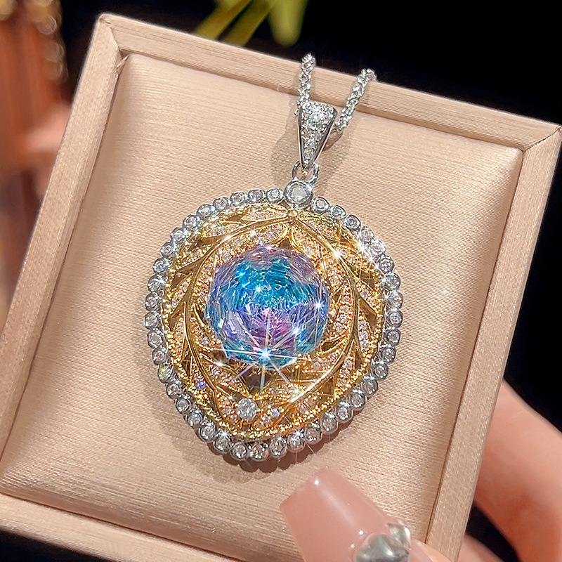 2025 nuevo estilo Zhuangshengsheng joyería fondo de cobre chapado en oro millennial corte color de la fruta del dragón colgante de temperamento femenino piedra principal 14mm