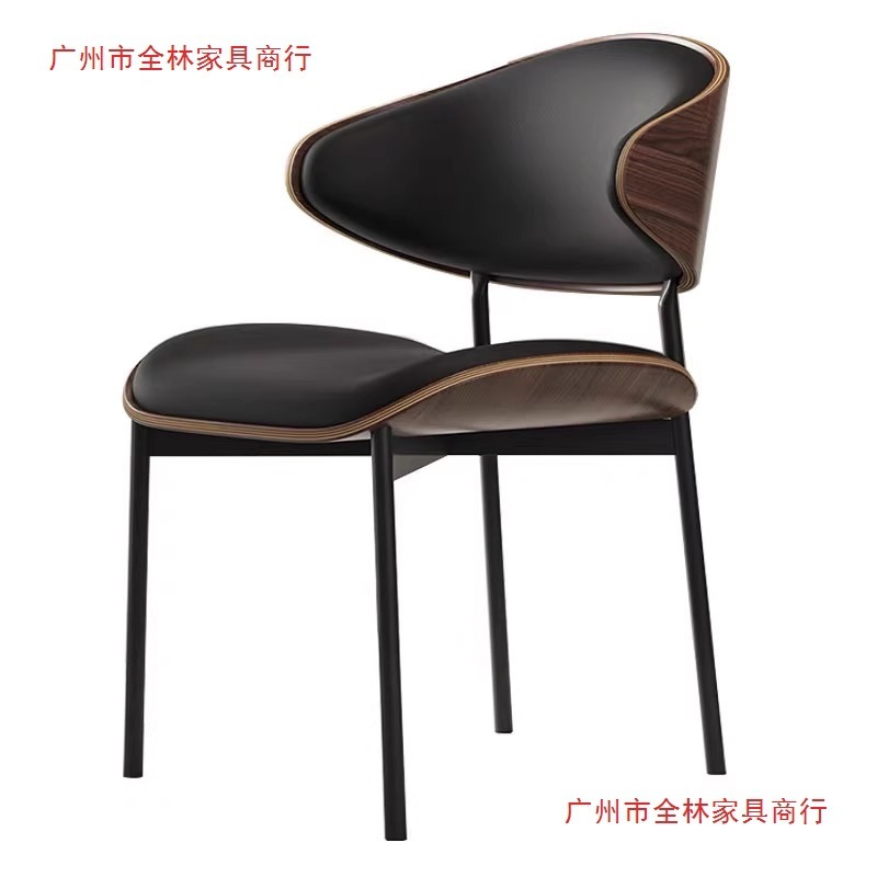 现代简约复古休闲商业主题餐厅伊姆斯餐椅北欧咖啡厅黑色真皮椅子|undefined
