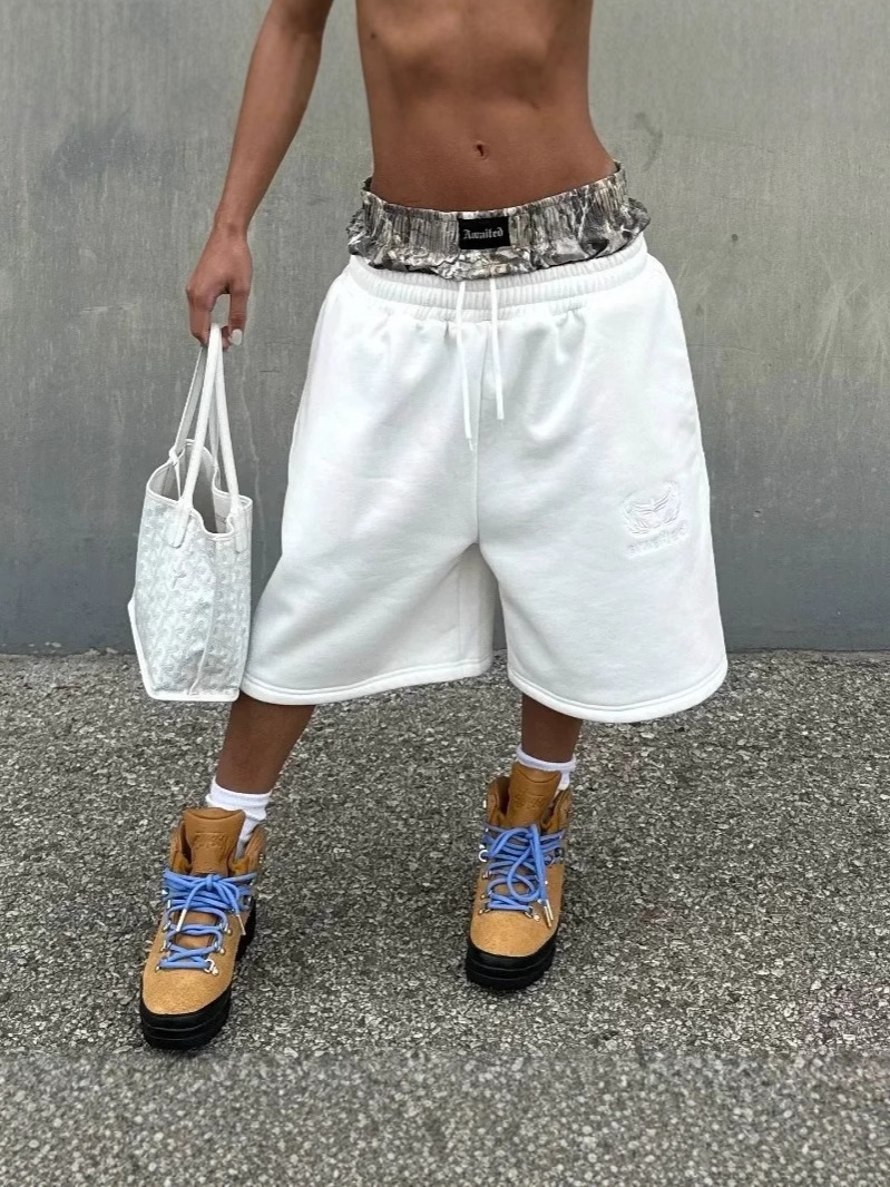 Transfronterizos retro americano de doble cintura pantalones cortos para hombres sueltos de moda de alta calle Europa y América marca de moda casual pantalones cortos comercio exterior