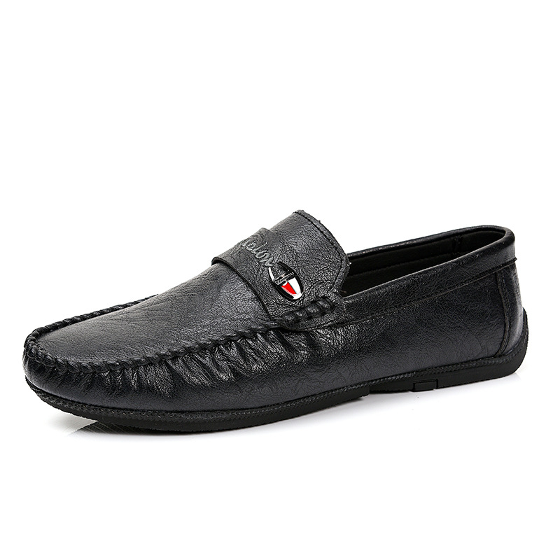 Men's Spring 2022 New Trendy Slip-On Lazy Person Black British Casual Leather Loafers