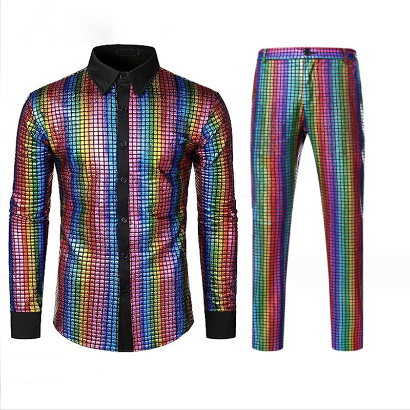 (Cross-border trading), glossy shirt, trousers, set, city style 2