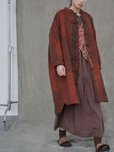 原创怀旧复古加厚斜纹加厚棉衣 新中式宽松中长夹棉风衣M23284