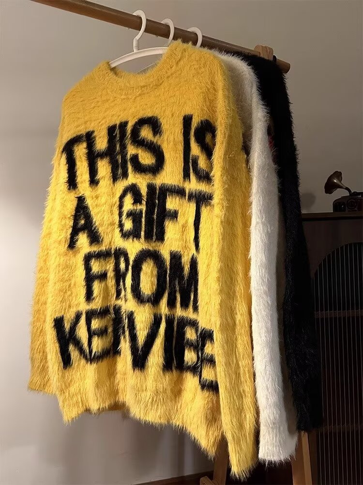 Tide americana letras imitación de visón perezosa pareja suéter de lana hombre y mujer suelta invierno ocio chaqueta de punto