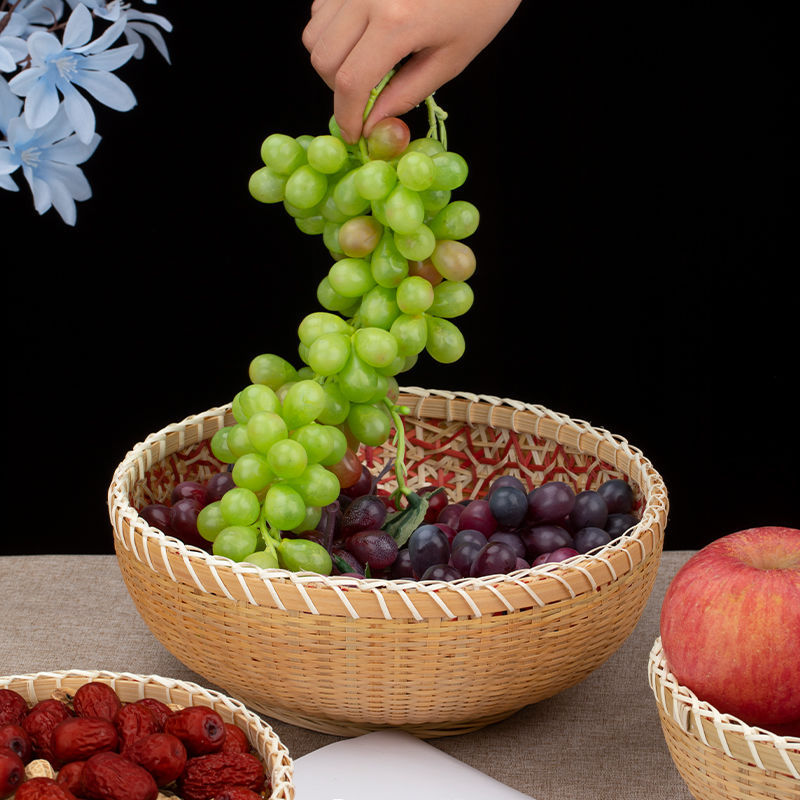 Cestas de pan al vapor de bambú trenzado cestas de almacenamiento casero bocadillos hechos a mano mesa redonda hueca pastoral sala de estar hogar