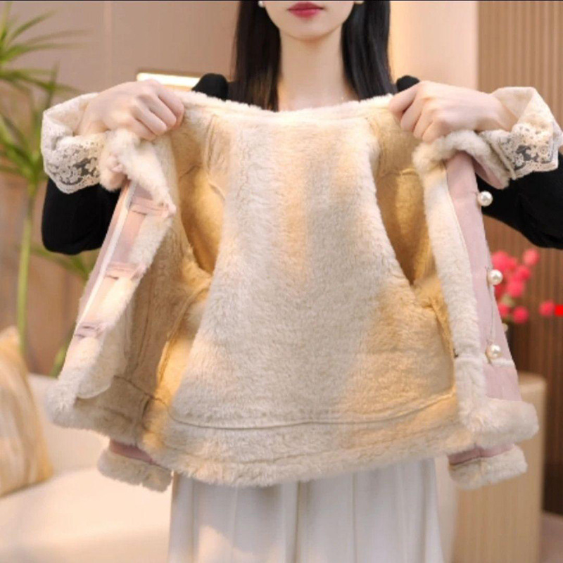 (2개) 소녀 벨벳 코트 가을과 겨울 새로운 한국 버전의 어린이 그물 붉은 작은 향기로운 바람 따뜻한 극지 양털 학생 자켓 도매