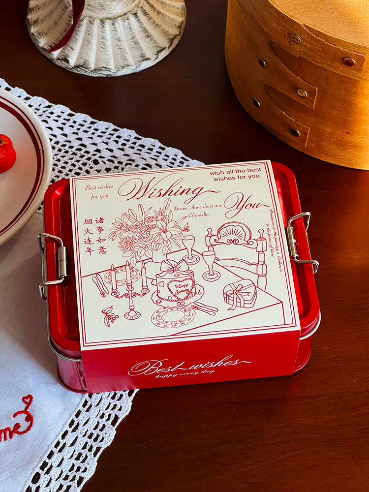 Red famosa nueva caja de Año Nuevo 2025 caja de galletas de hierro hebilla caja de hierro caramelo de estaño sobre