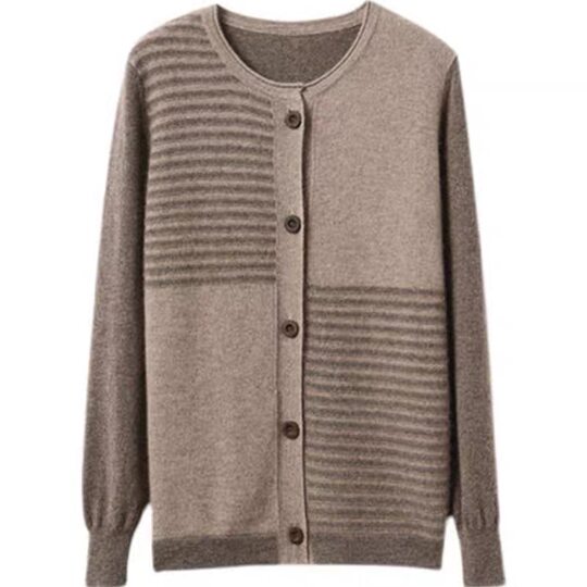 2024 early Spring and Autumn new round neck knitted cardigan women's short striped sweater loose sweater thick coat
