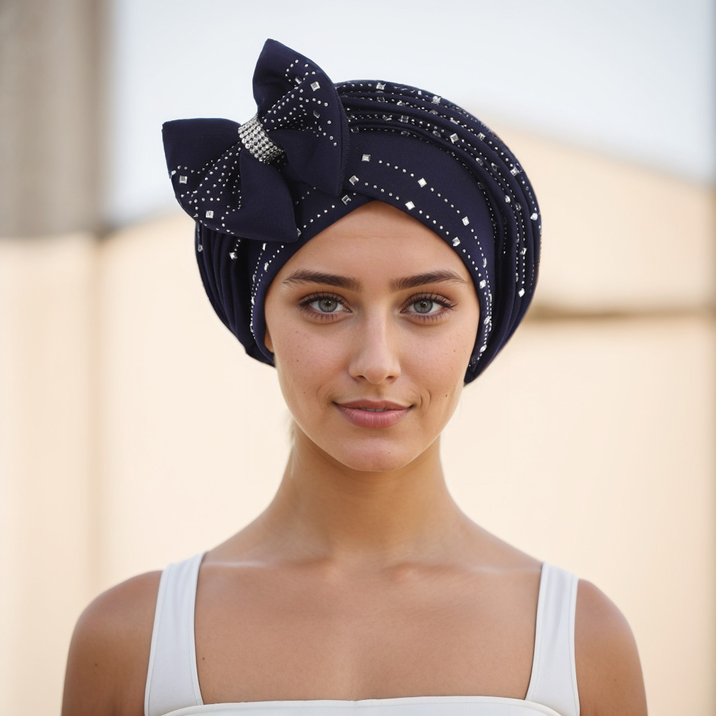 Muslim hat Space layer hot drill laminated with bow hat hat Muslim hat_voghion.com