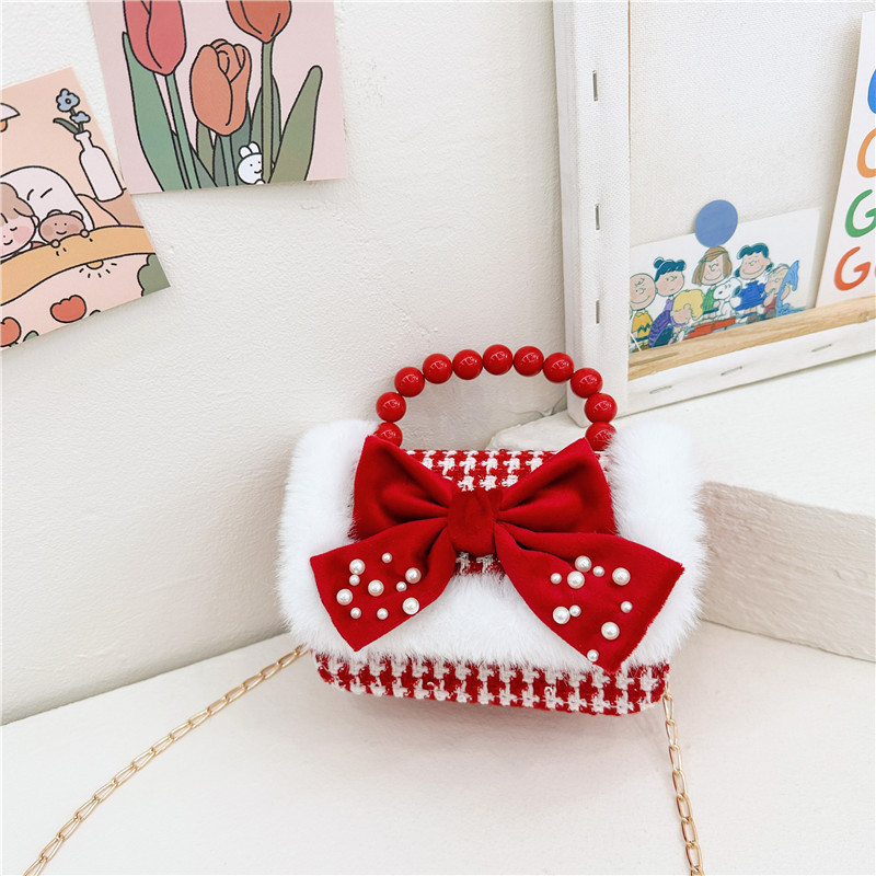 Hermosos niños de Año Nuevo bolsos de moda roja perla moda multifuncional cadenas mochila bolsos de cambio de chicas bolsos de hombro