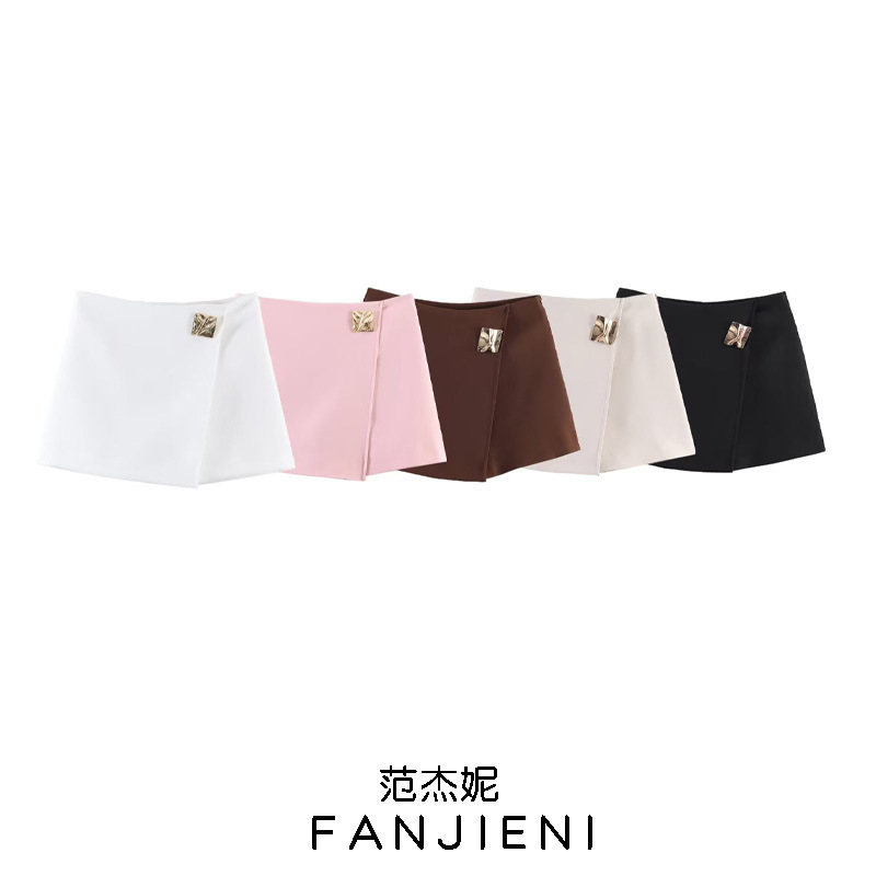 Zr Export Wholesale European and American Style High-Waisted A-Line Culottes Asymmetrical Metal Decorative Casual Culottes 1971240 Zr Export Wholesale European and American Style High-Waisted A-Line Culottes Asymmetrical Metal Decorative Casual Culottes 1971240