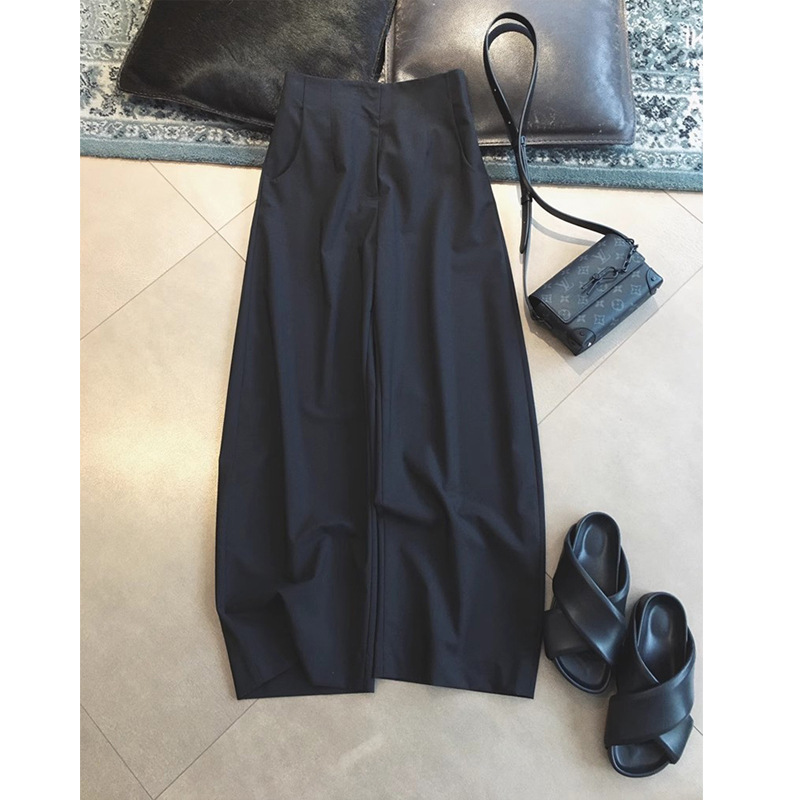 Original quality closed eyes! Black High Waist Cocoon-shaped Stand-up Banana Chic Wide-leg Trousers Women's Spring and Autumn