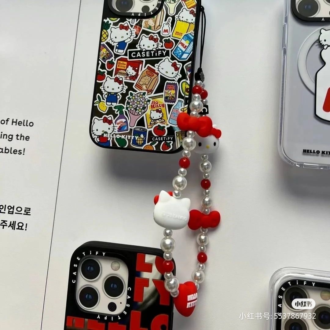 Sanrio hellokitty nombre conjunto plana con cuentas Cadena de teléfono móvil CCD mochila decorativa cordón Corazón de niña