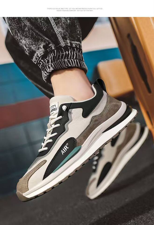 Giày thể thao nam da lì phối lưới đế dày kiểu sneaker thường ngày — H102 màu be, H102 màu trắng, H102 màu xám chi tiết 11