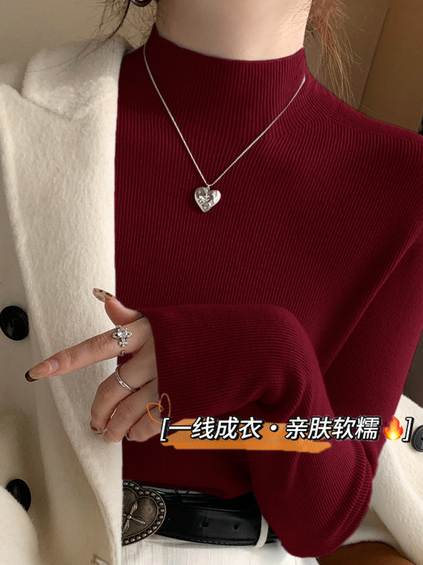 安迪绒面料 一线成衣无缝一体针织衫女秋冬新款高级感半高领毛衣|undefined